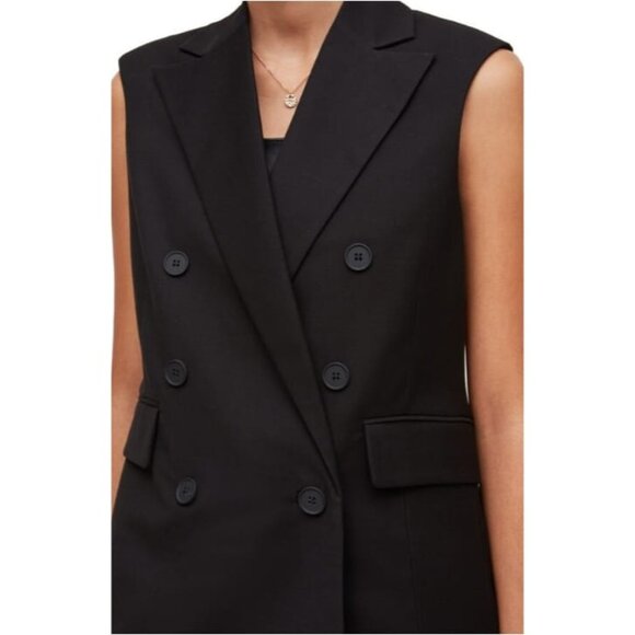 AllSaints Hanah Sleeveless Double Breasted Blazer – Black, Size US 10 - Picture 2 of 11